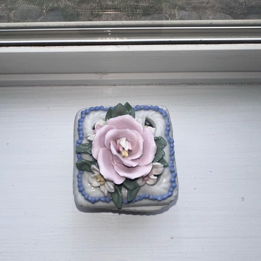 Vintage Capodimonte Floral Ceramic Trinket Box